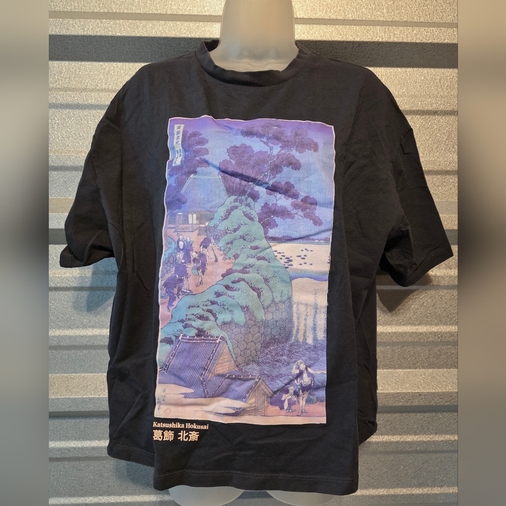 Primark Black T-Shirt with Artistic Print